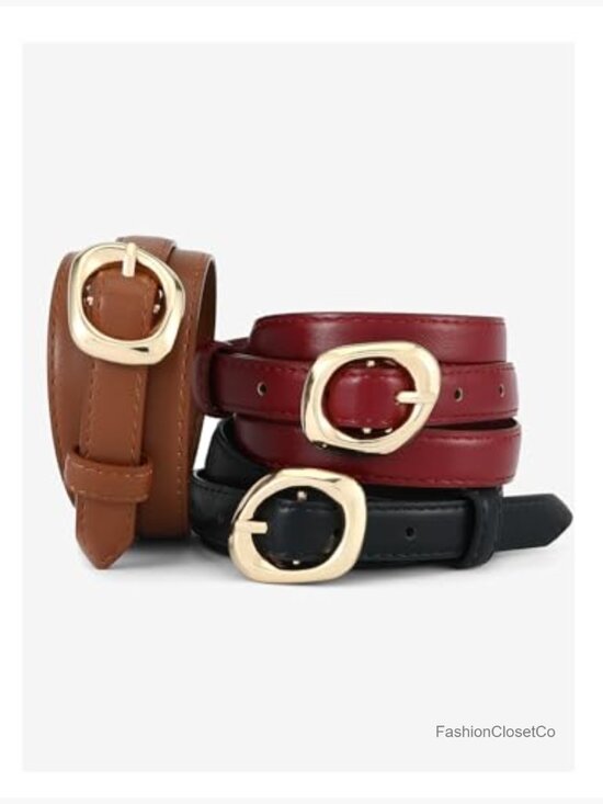 Faux Leather Skinny Belt with Trendy Buckle for Jeans Dresses main image 2